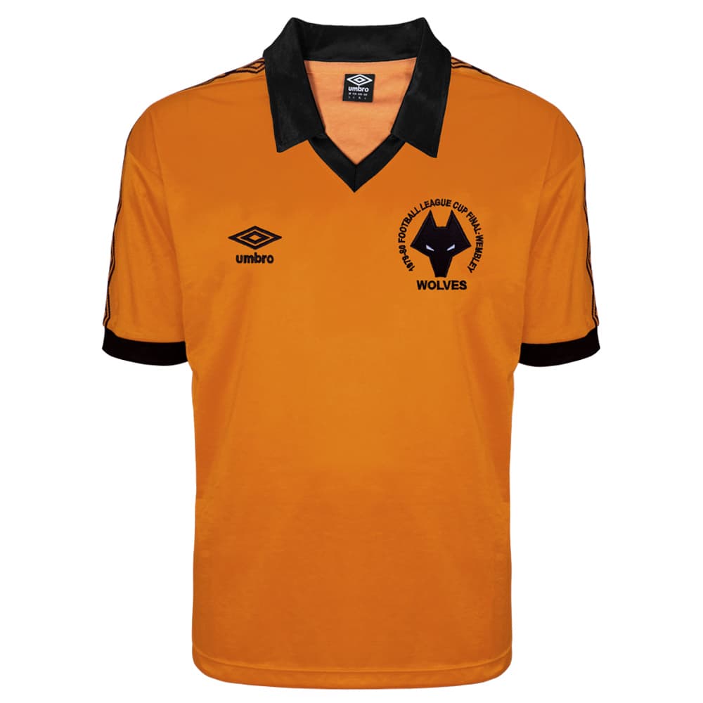 Wolverhampton Wanderers home football shirt for the 1980 season, made by Score Draw