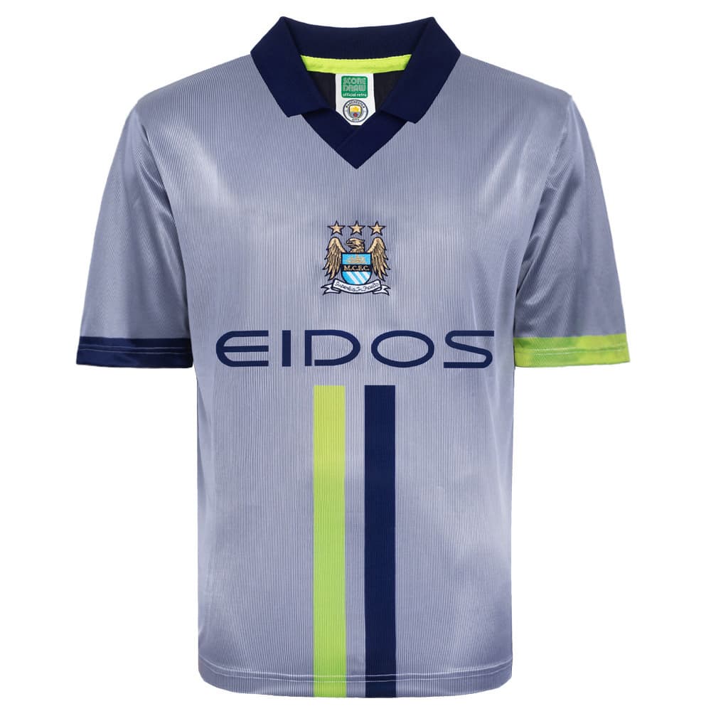 Manchester City away football shirt for the 2000 season, made by Score Draw