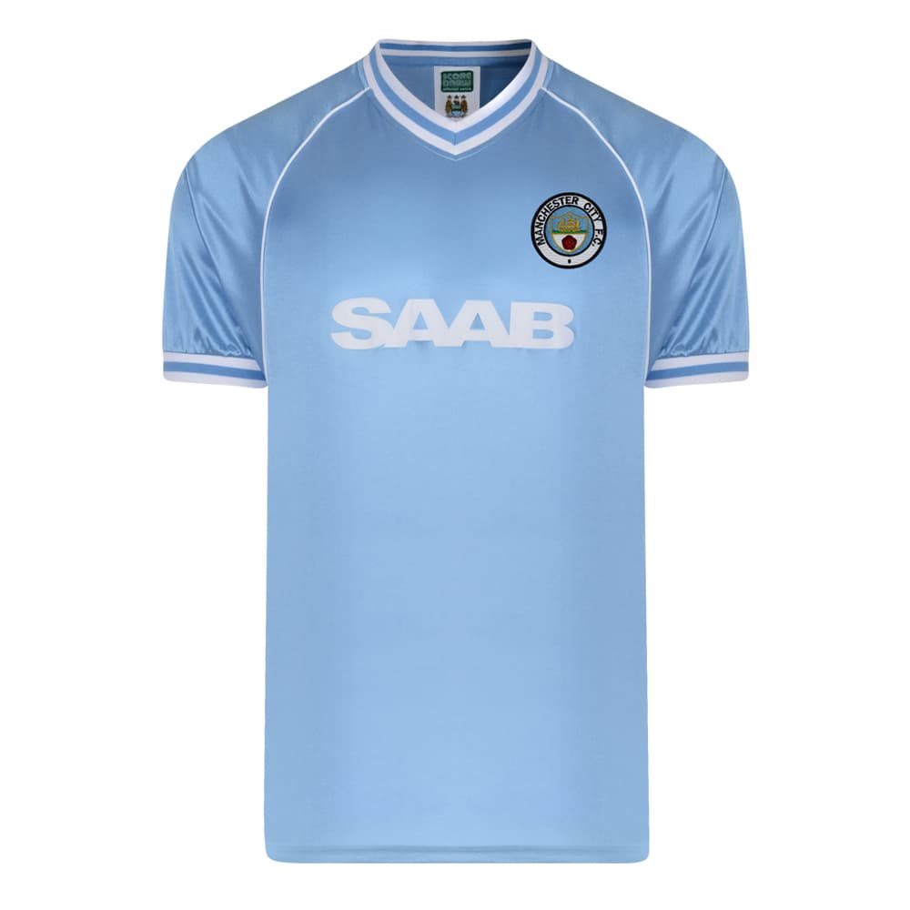 Manchester City home football shirt for the 1982 season, made by Score Draw