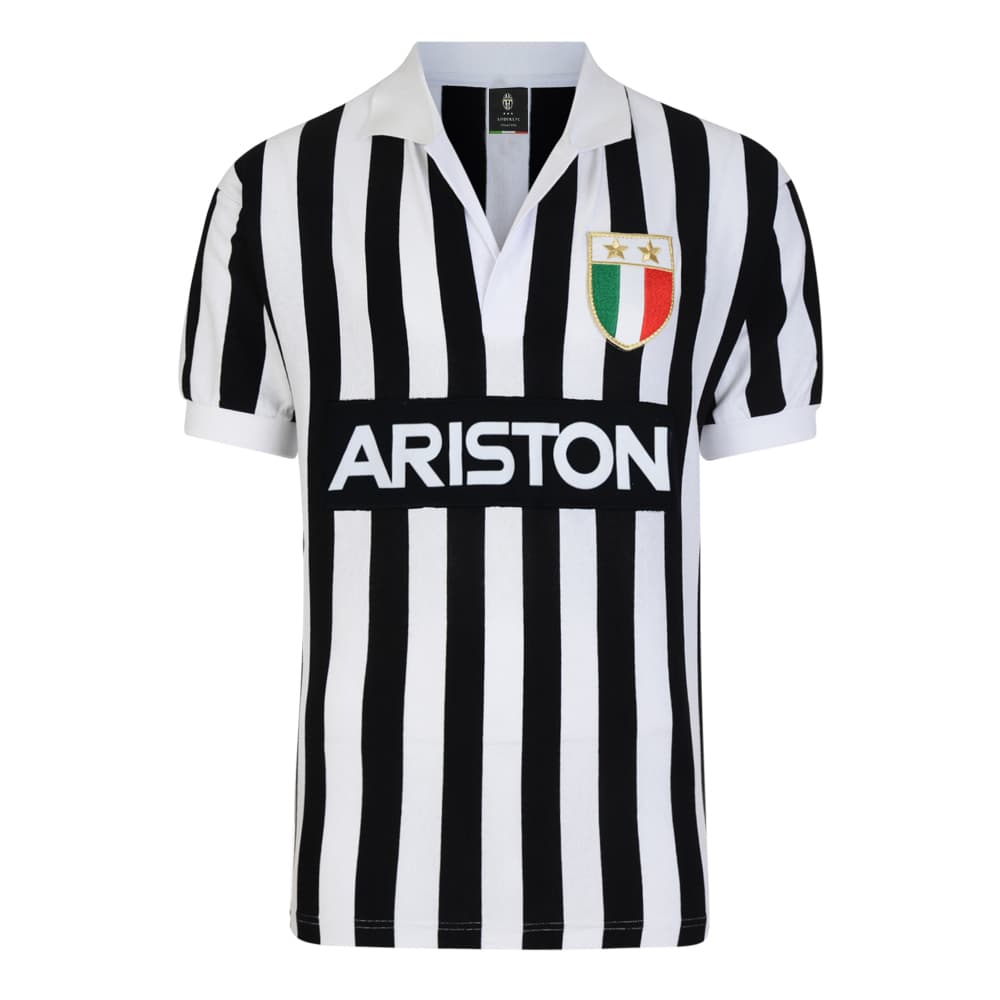 Juventus home football shirt for the 1984 season, made by Score Draw