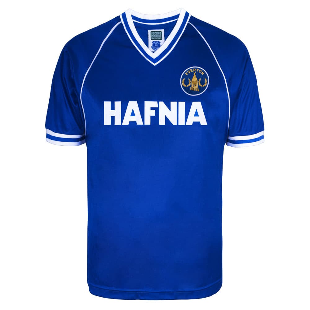 Everton home football shirt for the 1982 season, made by Score Draw