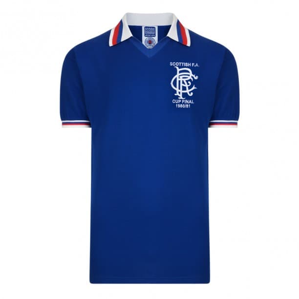 Rangers home football shirt for the 1981 season, made by Score Draw