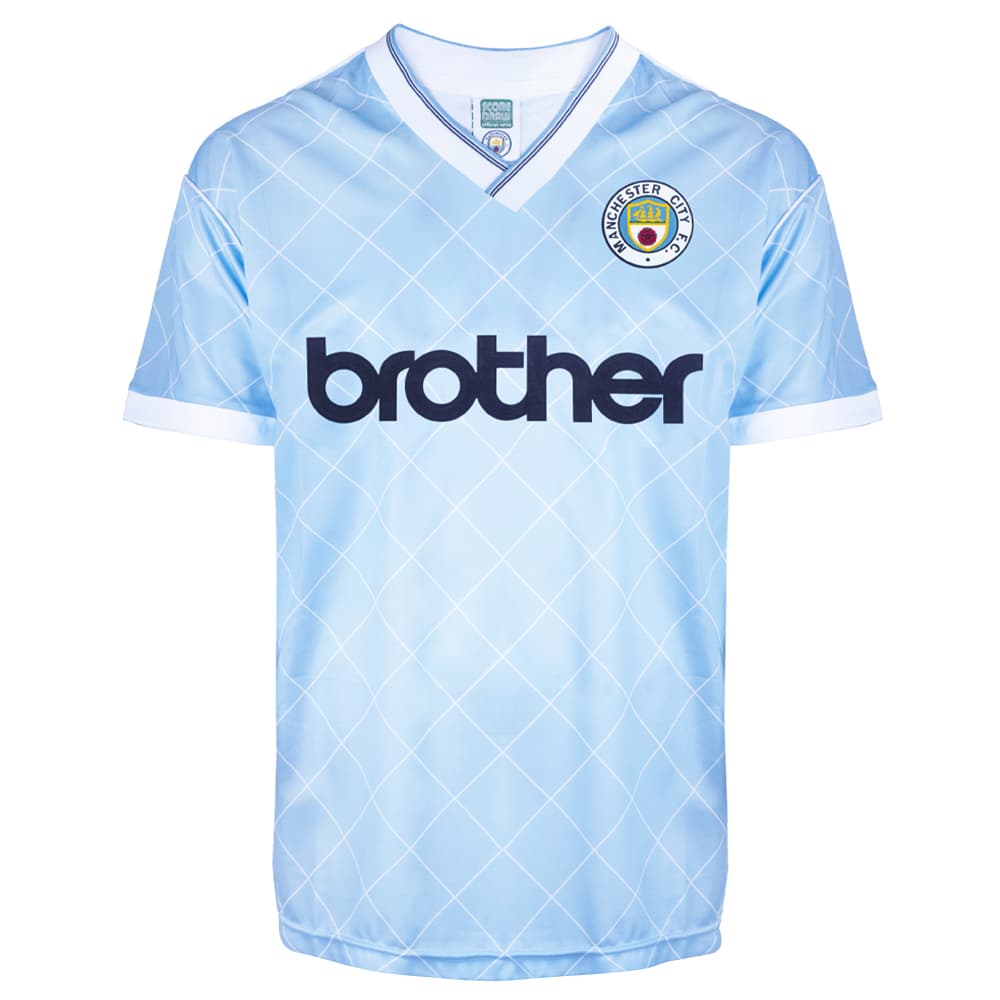 Manchester City home football shirt for the 1988 season, made by Score Draw