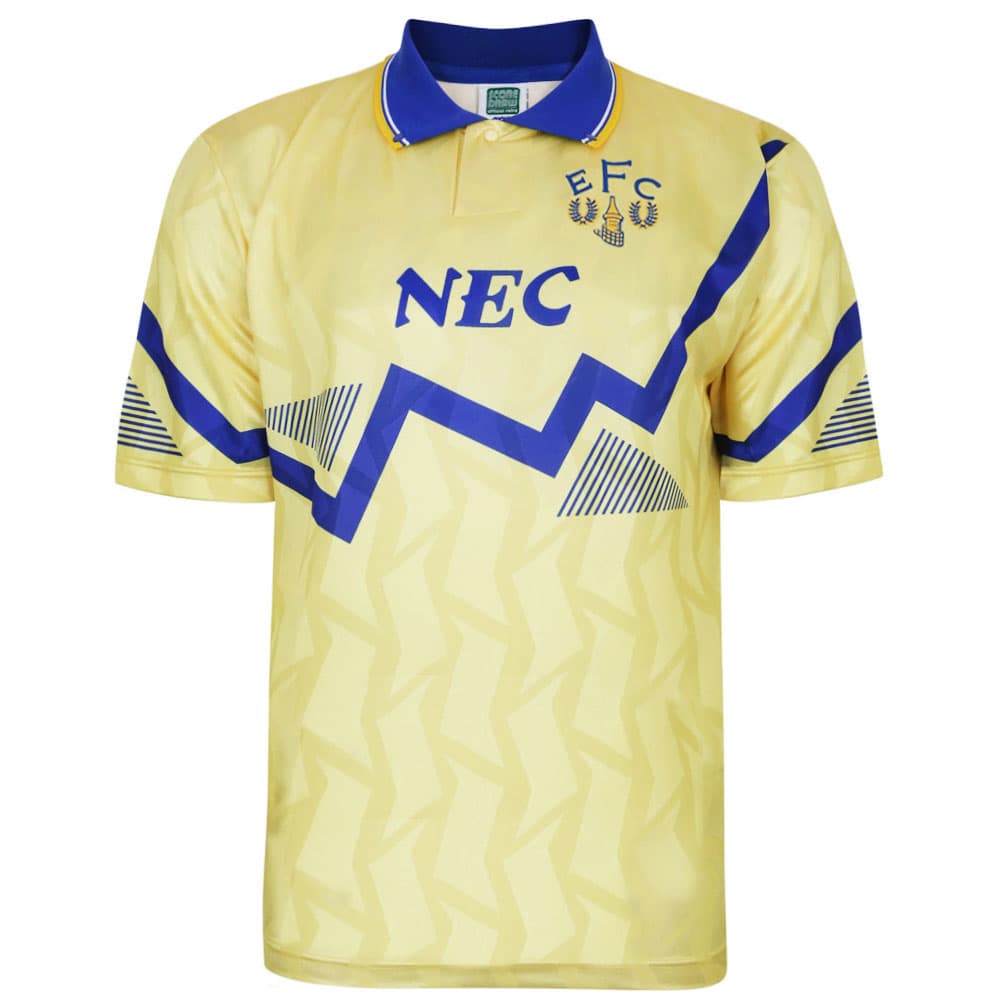 Everton away football shirt for the 1990 season, made by Score Draw