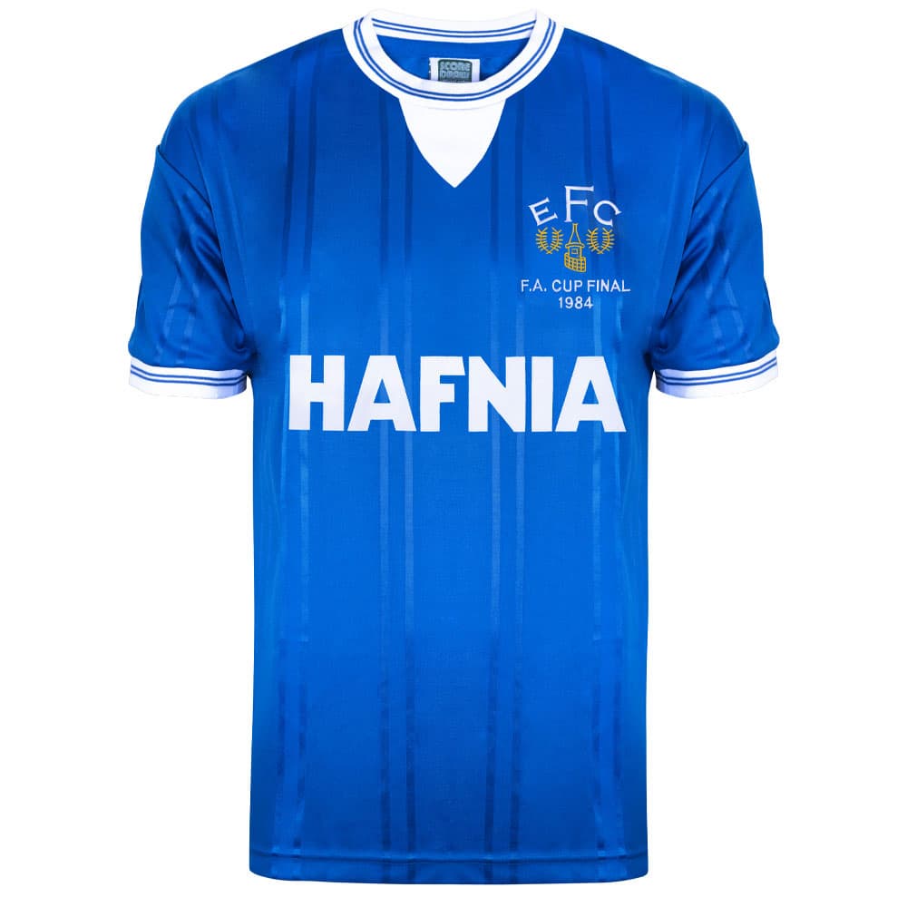Everton home football shirt for the 1984 season, made by Score Draw