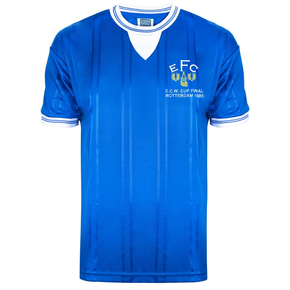 Everton home football shirt for the 1985 season, made by Score Draw