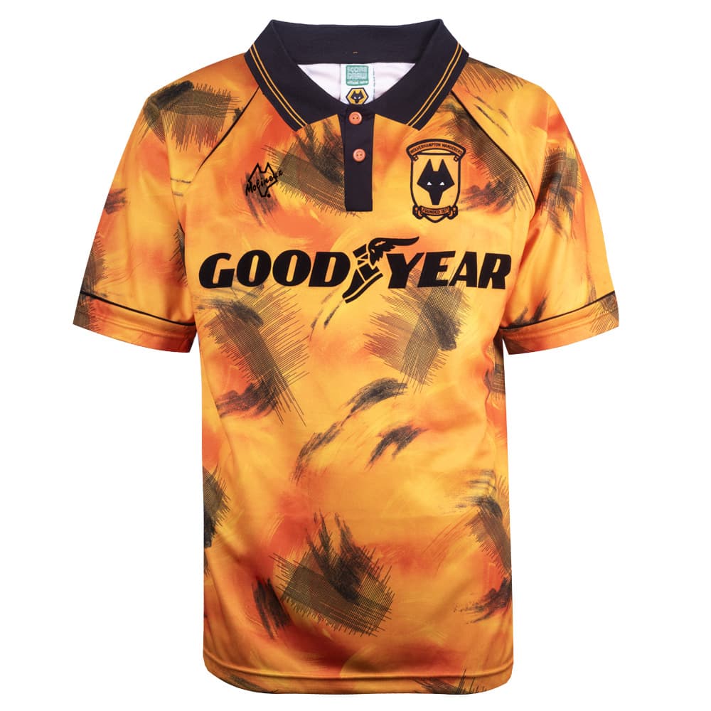 Wolverhampton Wanderers home football shirt for the 1993 season, made by Score Draw