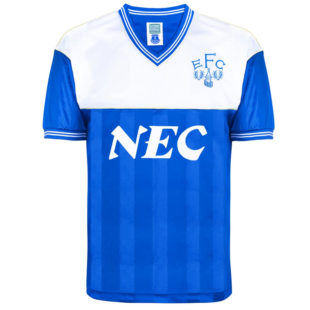 Everton home football shirt for the 1986 season, made by Score Draw