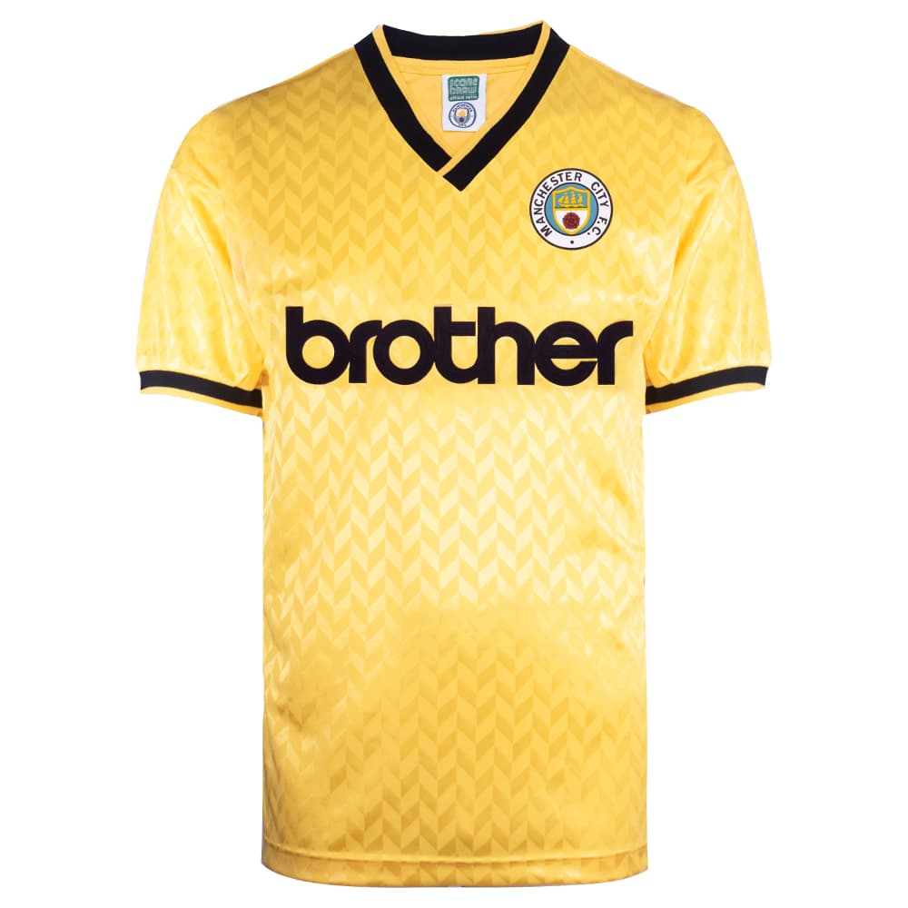 Manchester City third football shirt for the 1989 season, made by Score Draw