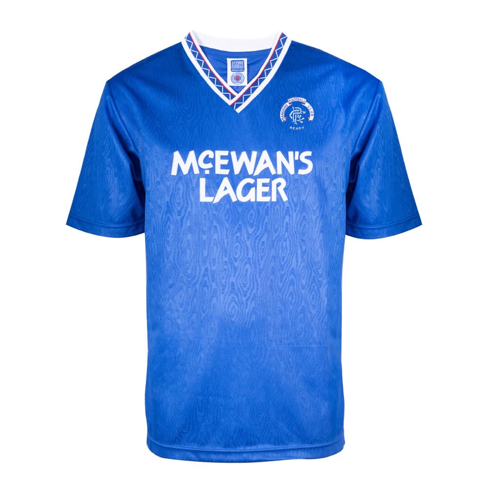 Rangers home football shirt for the 1990 season, made by Score Draw