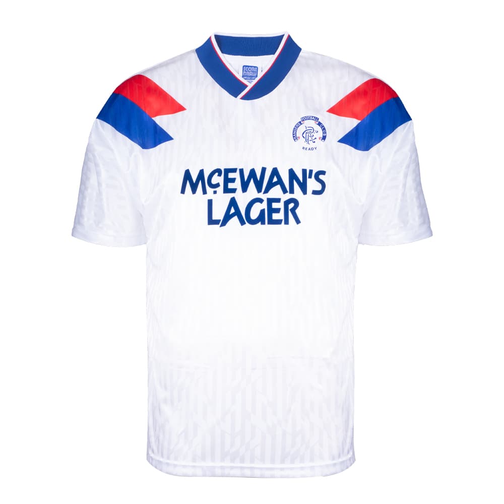 Rangers away football shirt for the 1990 season, made by Score Draw