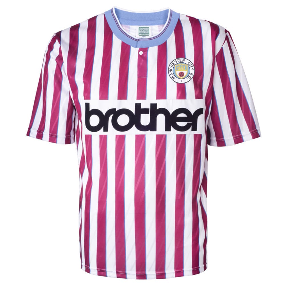 Manchester City away football shirt for the 1988 season, made by Score Draw