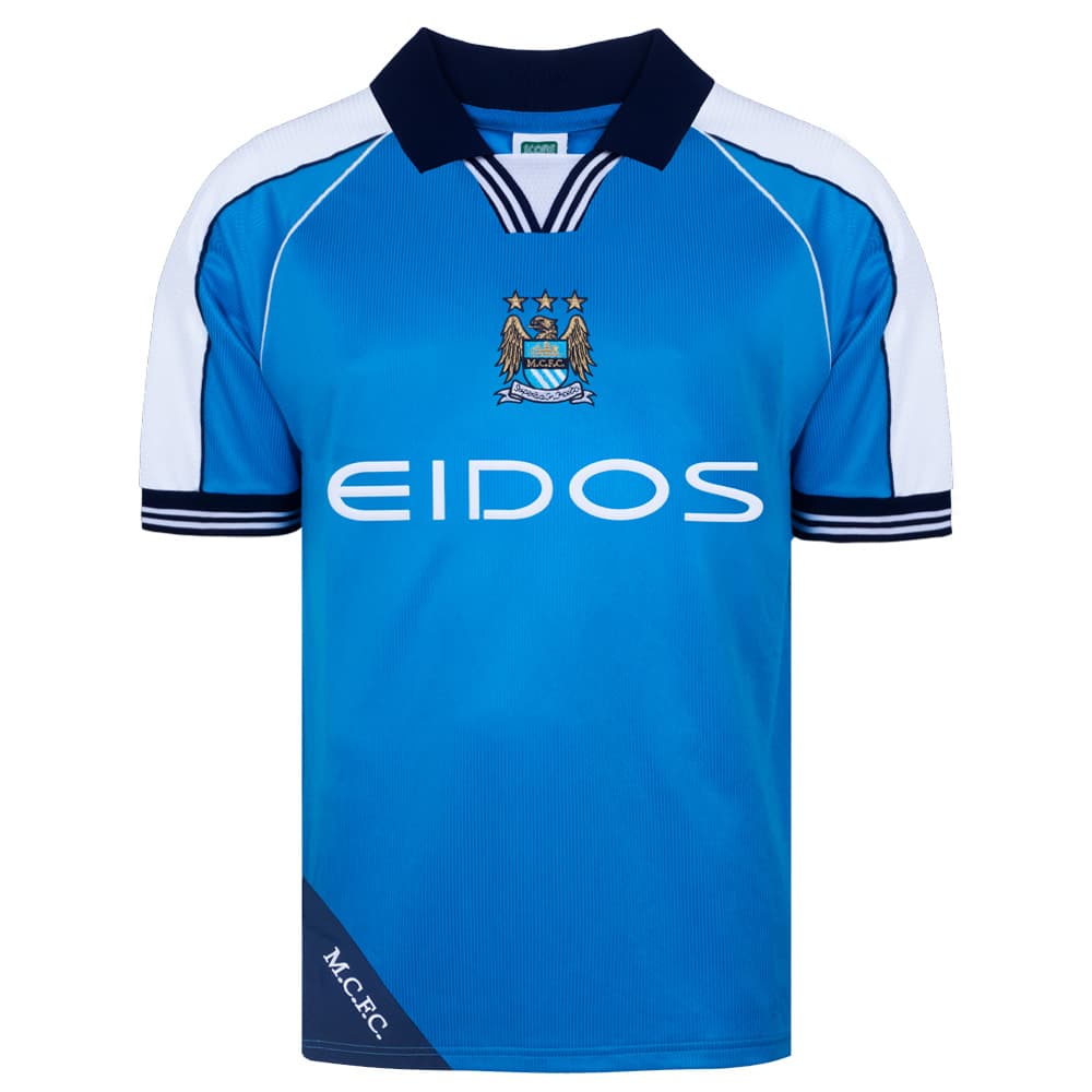 Manchester City home football shirt for the 2000 season, made by Score Draw
