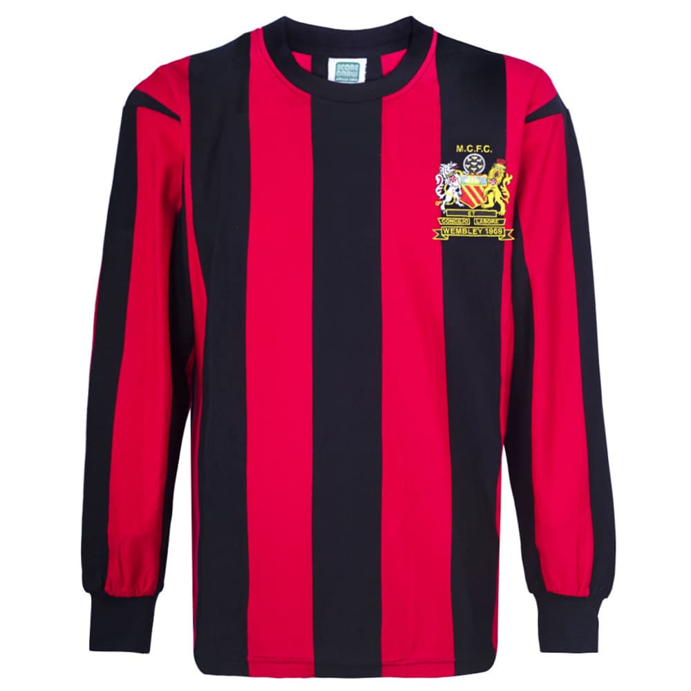 Manchester City home football shirt for the 1969 season, made by Score Draw