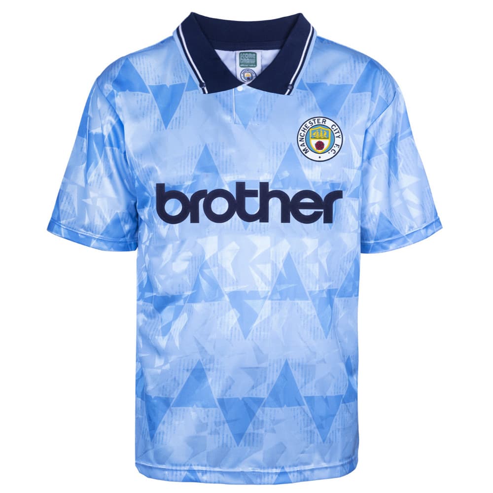 Manchester City home football shirt for the 1989 season, made by Score Draw