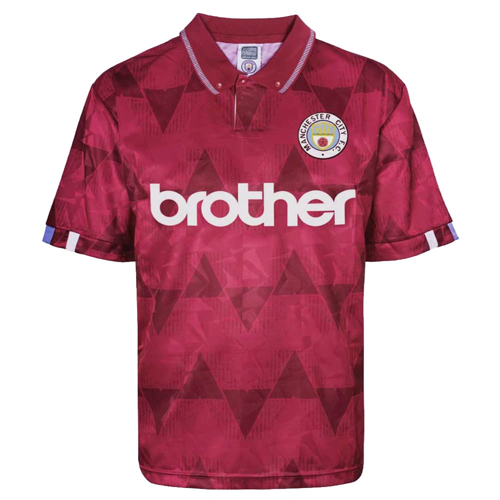 Manchester City away football shirt for the 1989 season, made by Score Draw