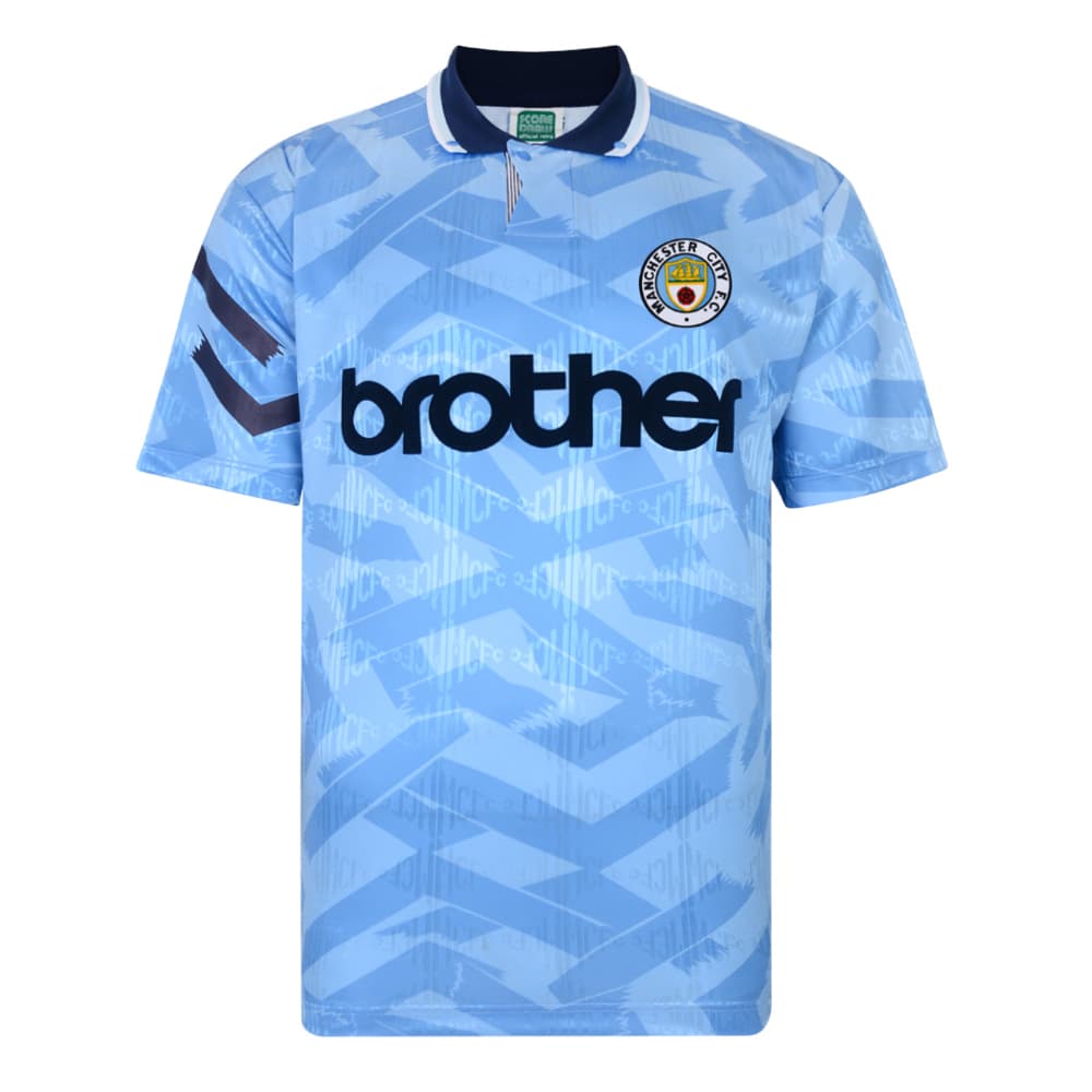Manchester City home football shirt for the 1992 season, made by Score Draw