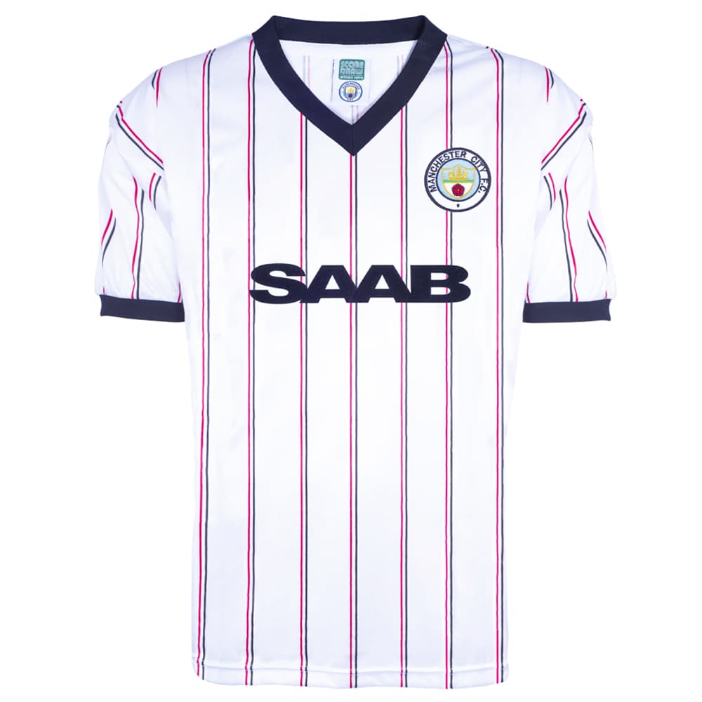 Manchester City away football shirt for the 1982 season, made by Score Draw