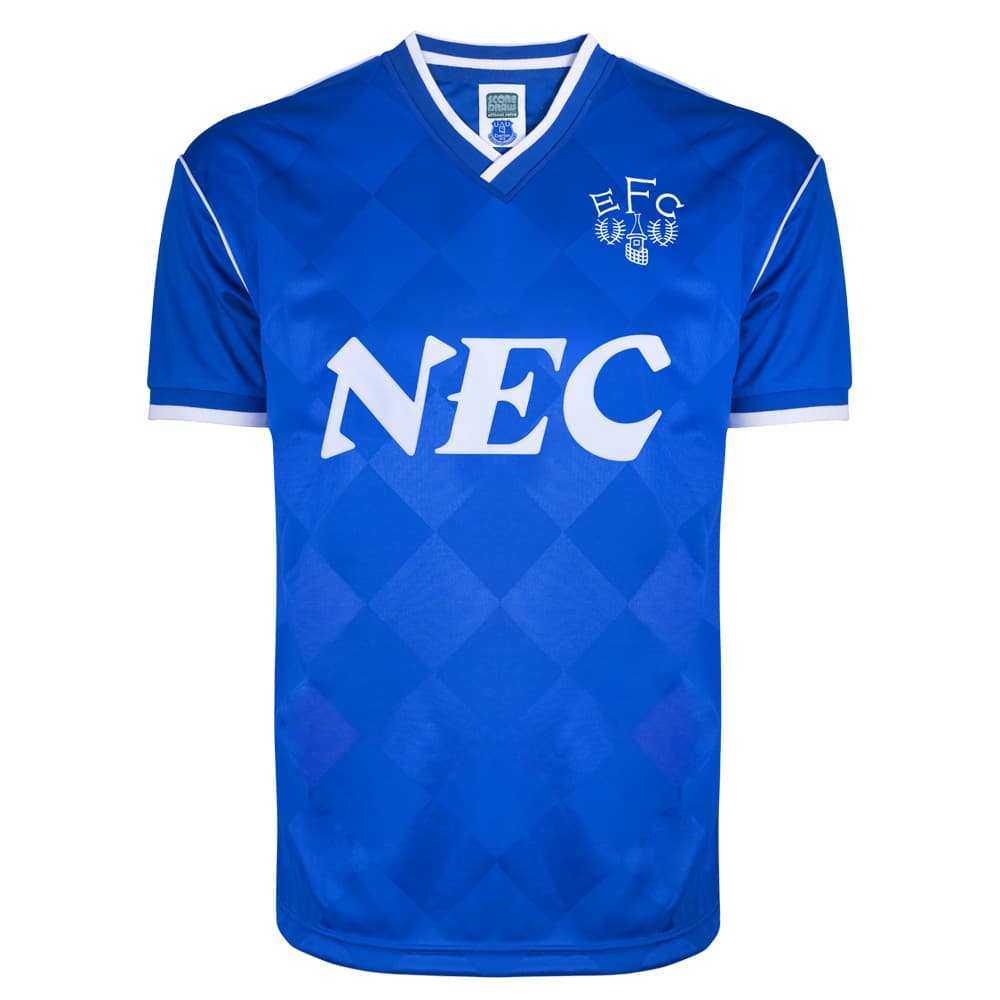 Everton home football shirt for the 1987 season, made by Score Draw